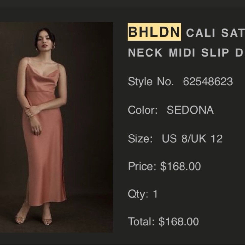 BHLDN Cowl neck dress in Sedona, size 8